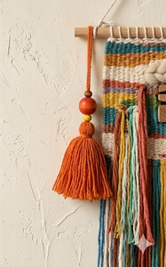 Bohemian Orange <b>Tassel</b> Keychain With Vintage Brass <b>Key</b> And Wooden Beads <b>For</b> Indoor Home Decor Entryway Hanging - Product Image 5