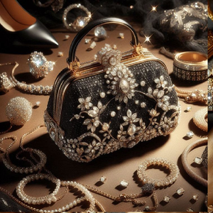 Vintage gold lace and crystal-encrusted evening bag. Delicate, ornate, and stunning. Available at wholesale prices. - Product Image 2