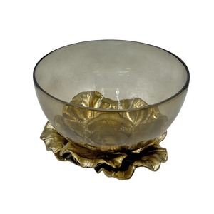 Glass Bowl With Leaf Base Design Decorative Bowl Perfect For Used As A Centerpiece On Coffee <b>Tables</b> Dining <b>Tables</b> Or Side <b>Tables</b> - Product Image 2