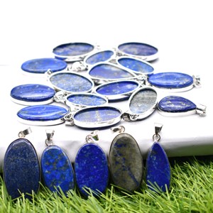 Colliers pendentifs ovales en lapis-lazuli naturel, sertis de pierres en argent 925, unisexes, bijoux classiques, cadeau - Product Image 2