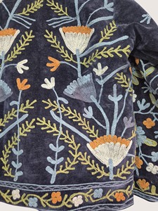Manteau en velours brodé de fleurs de style chinois, col mandarin, manches longues, grande taille, vêtements d'extérieur pour femmes, fermeture éclair décontractée pour l'hiver - Product Image 3