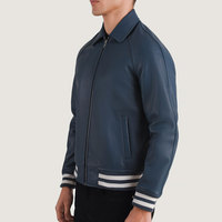 Men's Dark Green Genuine Leather Reversible Breathable Embossed Eco-Friendly Moto Jacket Turn-down Collar Zipper Closure Regular