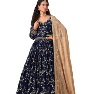 ชุดเดรสอานาร์กาลีสไตล์อินเดีย ดีไซน์หรูหราแต่สวยงาม น้ำหนักเบา ความยาวปกติ พร้อมผ้าคลุมไหล่ เหมาะสำหรับงานแต่งงานและงานปาร์ตี้ - Product Image 1