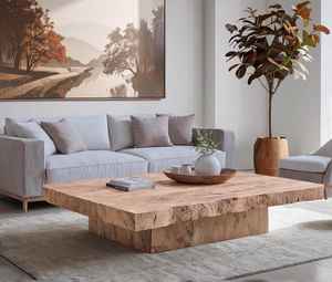 Table basse en bois naturel 2026 avec plateau épais et robuste, structure de base solide et style intérieur minimaliste élégant - Product Image 1