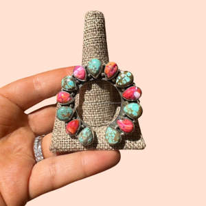 925 <b>Sterling</b> <b>Silver</b> Dhalia <b>Ring</b> Sea Shell Turquoise Pink Long Handmade Artisan <b>Ring</b> Gift <b>Adjustable</b> <b>Ring</b> - Product Image 1