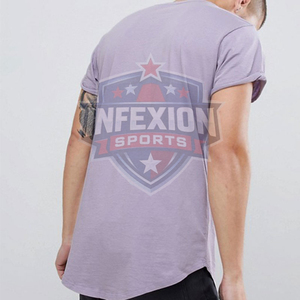 T-shirt en coton à manches courtes pour homme, couleur unie violet, col rond, coupe classique, jersey décontracté, logo sur le devant - Product Image 4