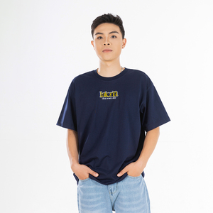 Camiseta de Manga Corta Extra Grande para Hombre, Color Azul Marino, con Estampado de Letras en la Parte Delantera, Cuello Redondo, Informal, de Algodón - Product Image 1