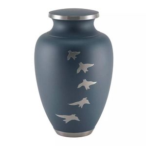Indian Handcrafted Aluminum Cremation Urn - Premium Metal Urn for Human Ashes - Polished <b>Memorial</b> <b>Vase</b> with Secure Lid for Buri - Product Image 1
