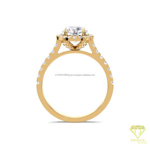 Moissanite Diamond Round Cut Double Halo Engagement <b>Ring</b> Yellow Gold Wedding Promise Anniversary <b>Ring</b> for Women - Product Image 3