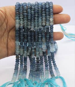 ลูกปัดมอสอะความารีนทรงรอนเดลล์เรียบขนาด 5-6 มม. สีมอสอะความารีนไล่เฉด ลูกปัดพลอยมอสอะความารีนธรรมชาติ - Product Image 1