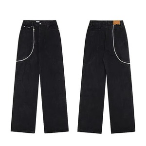 Jean en denim ample à jambe droite pour homme, 100 % coton, taille mi-haute, uni, effet usé, braguette zippée, imperméable, décontracté, hiver, automne, personnalisé - Product Image 3