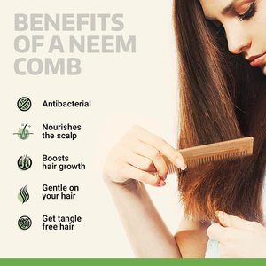 Peine de madera de neem natural Vedela con mango largo, peine lunar antiestático y anticaída, herramienta manual para el cuidado del cabello, para un cabello suave, uso en hoteles, Delhi - Product Image 4