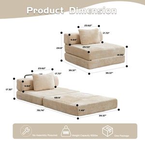 Sofá Seccional Modular Individual sin Estructura, Convertible en Cama de Piso, con Marco de Forma Fija por Compresión, No Requiere Montaje, Metálico - Product Image 3