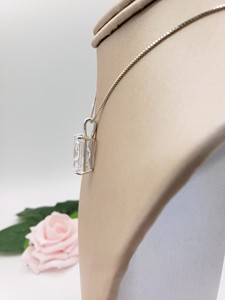 Radiant Cut Diamond White <b>Gold</b> <b>Pendant</b> Necklace Elegant Minimal Luxury Design with Modern Twist Setting Bridal Gift Jewelry - Product Image 2