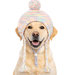 Knit Pom Pom Dog Beanie Hat <b>Purple</b> Lavender Cozy Winter Headwear with Ear <b>Ties</b> Soft Warm Fit for Small Medium Dogs - Product Image 5