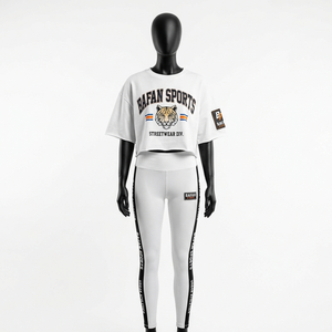 Ensemble haut et legging pour femme en coton et polyester 180 GSM, blanc et noir, tissu extensible doux, ensembles pour femmes - Product Image 5