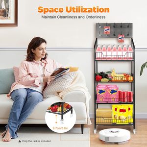 Estante Metálico Multiusos de 4 Niveles con Ruedas y Panel para Colgar, para Tiendas Minoristas y Almacenamiento en el Hogar - Product Image 4