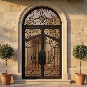 Porte d'entrée double en acier forgé à la main KHP Premium, antivol, résistante à la rouille, en fer forgé, moderne, pour villas de luxe - Product Image 2