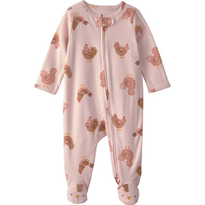 <b>Cute</b> Printed Footie Romper for Baby Girls with Snap Closure and Applique Feet Full Sleeve O-Neck Unisex Full-Season Wear - Product Image 1