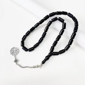 Perles de chapelet rondes en résine noire, breloque en argent poli, prière religieuse, artisanat HASAN, fabrication artisanale de luxe, Ramadan - Product Image 2