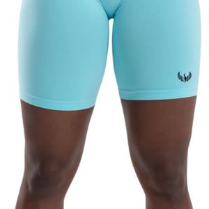Shorts de compression sans couture bleu clair pour femme, taille mi-haute, extensibles, anti-transparence, pour la gym, l'entraînement, la course, le yoga et le fitness - Product Image 3