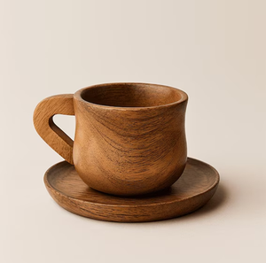 Solid Wood Tea <b>Cup</b> with Handle & <b>Saucers</b> Eco Friendly Drink <b>Cup</b> for Home Party tableware Use At Hot Selling Sale - Product Image 1