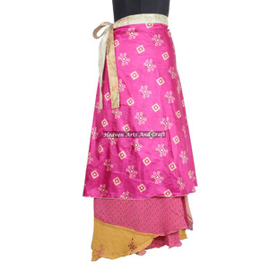 Beautiful Boho-Style Indian Print Reversible Magic <b>Wrap</b> <b>Skirt</b> Vintage Silk Saree Rajasthani Beach Influence New Plus Size - Product Image 4