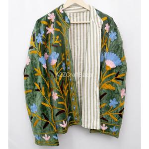 Indian Handmade Boho Woven Velvet Embroidered Breathable Eco-Friendly Winter Suzani Elegant Large Women's <b>Coat</b> - Product Image 3