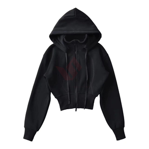 Women's <b>Zip</b>-<b>Up</b> Sweatshirt Solid Color Short Length Cotton Knitted Winter Casual Eco-Friendly Anti-Wrinkle Front Logo - Product Image 1