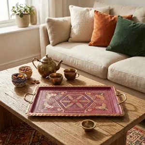 Premium Rectangular Brass Serving Tray Antique Finish Floral Handcrafted Design for Hotel Hospitality Home Dining <b>Decor</b> Tablewar - Product Image 4