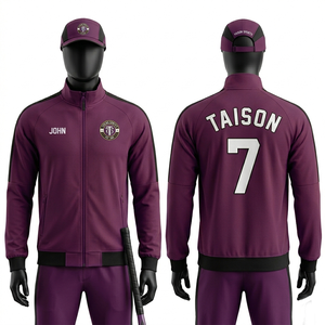 Survêtement de hockey sur gazon pour hommes 290 GSM en polycoton premium violet avec empiècements latéraux noirs, numéro imprimé et logo brodé - Product Image 1