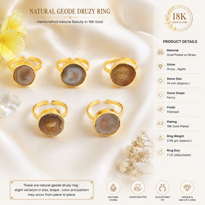 Wholesale Christian <b>Adjustable</b> 18k Gold Plated Brass Druzy Agate Gemstone <b>Ring</b> Traditional Statement Unique Trendy Style Women - Product Image 1