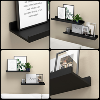 2er-Pack Schwarze Schwebende Wandregale mit Vorderlippe Minimalistische Wandmontierte Bilderrahmen-Ablage Dekorregal für Schlafzimmer Küche