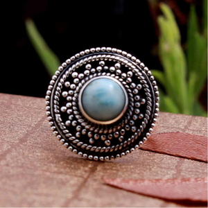Bague en pierre de larimar, argent 925, pierre bleue, bague artisanale, bijoux inspirés de l'océan, bague bohème, bague artisanale unique - Product Image 2
