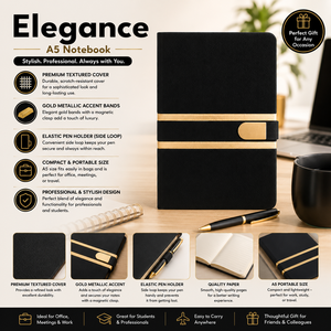Custom Logo Neri <b>A5</b> Premium PU Leather Sewing Bound <b>Notebook</b> 192 Pages Gold Edged Border Office Meeting Gift - Product Image 3
