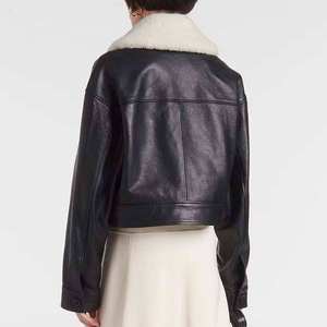 Chaqueta de Motociclista de Cuero Genuino Negro para Hombre con Cuello de Piel Sintética, Corte Corto, Resistente al Viento, Estilo Invernal - Product Image 2