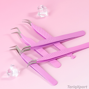Pinzas Profesionales de Acero Inoxidable Rosa Bebé con Punta de Diamante para Extensión de Pestañas, Probadas a Mano, Pinzas de Aislamiento de 90 y 45 Grados - Product Image 6