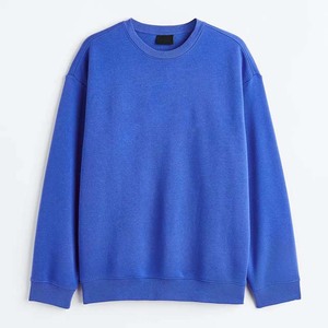 Sudadera con Capucha Azul Lisa Oversize para Hombre, Manga Larga, Transpirable, Cuello Redondo, de Algodón, Básica - Product Image 1