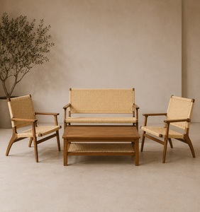 Midcentury Modern 2 Seater <b>Sofa</b> Bench Solid Teak <b>Wood</b> <b>Frame</b> Synthetic Rattan Weave for Hotel & Garden Use Model BEN01 - Product Image 4