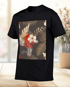 Camisetas de algodón para hombre con estampado floral, camiseta informal de manga corta con cuello redondo y estampado de arte japonés, camiseta básica holgada para verano y playa - Product Image 3
