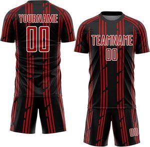 เสื้อฟุตบอลแบบซับลิเมชั่นสีแดงดำสำหรับผู้ชาย พร้อมชื่อทีมและหมายเลข แขนสั้น ทรงสปอร์ต - Product Image 5