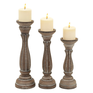 Ensemble de 3 porte-bougies en bois faits à la main, style rustique, pour décoration de mariage, centre de table - Product Image 5
