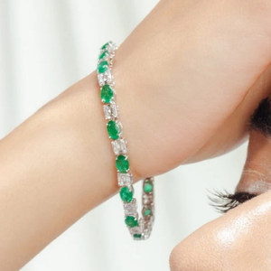 18K Gold Emerald and Diamond Fashion Tennis Bracelet - Product Image 1
