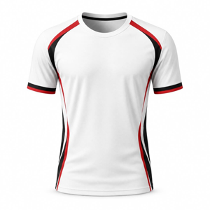 Maillot de football pour homme, blanc et noir, à blocs de couleur, manches courtes, col rond, en polyester respirant, coupe athlétique - Product Image 6