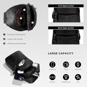 Genuine Leather Black <b>Sling</b> Chest Bag for Women Large Capacity Crossbody Bag with Double Pockets Practical Lined Compartments - Product Image 4