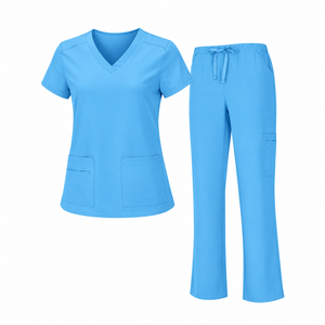 Ensemble de tenue médicale vert émeraude pour femme : Haut à col en V et manches courtes avec poches, pantalon à cordon de serrage – Uniforme d'infirmière pour hôpital et clinique, uni - Product Image 4