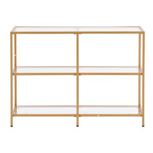 Tavolino Moderno a 3 Ripiani per Divano, Piano in Vetro Temperato con Gambe in Ferro Dorato, Consolle per Appartamenti - Product Image 1