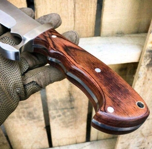 Cuchillo de Caza Premium de Acero de Alto Carbono con Punta Caída, Mango de Madera de Olivo, Grado Industrial, Supervivencia, Espiga Completa, OEM, Marca Privada - Product Image 2