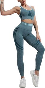 Leggings de sport côtelés sans couture pour femmes avec soutien-gorge de sport à maintien moyen, ensemble assorti pour le yoga et la remise en forme - Product Image 4
