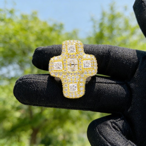 925 Sterling <b>Silver</b> Moissanite Diamond <b>Cross</b> Cocktail <b>Ring</b> Princess Cut Pave Setting Religious Christian Unisex Jewelry for Gift - Product Image 5